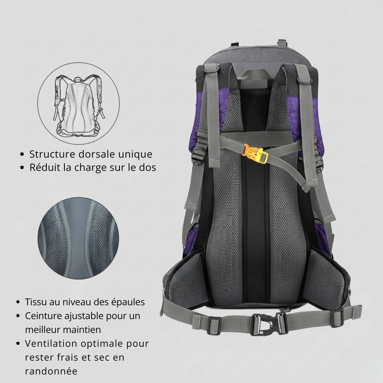 Sac à Dos de Montagne Imperméable 60L | Trekking Randonnée & Montagne