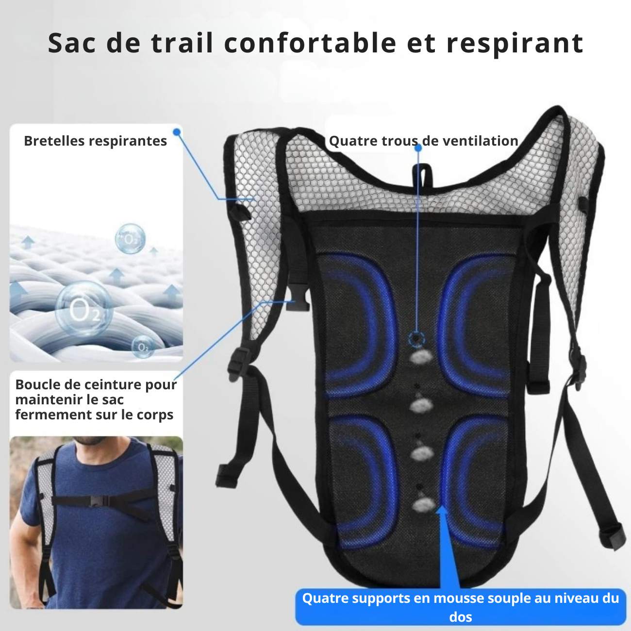 Sac Hydratation Trail avec Poche à Eau 2L