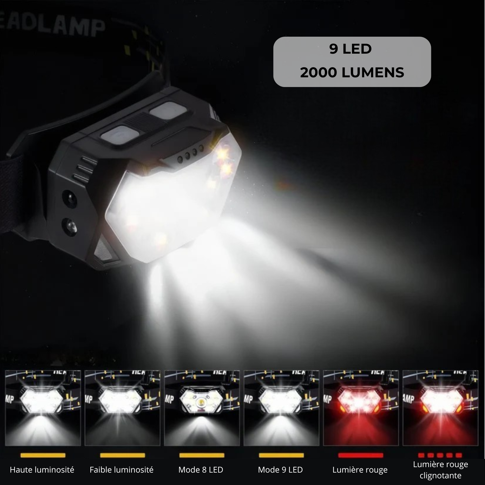Waterproof 9 LED Headlamp