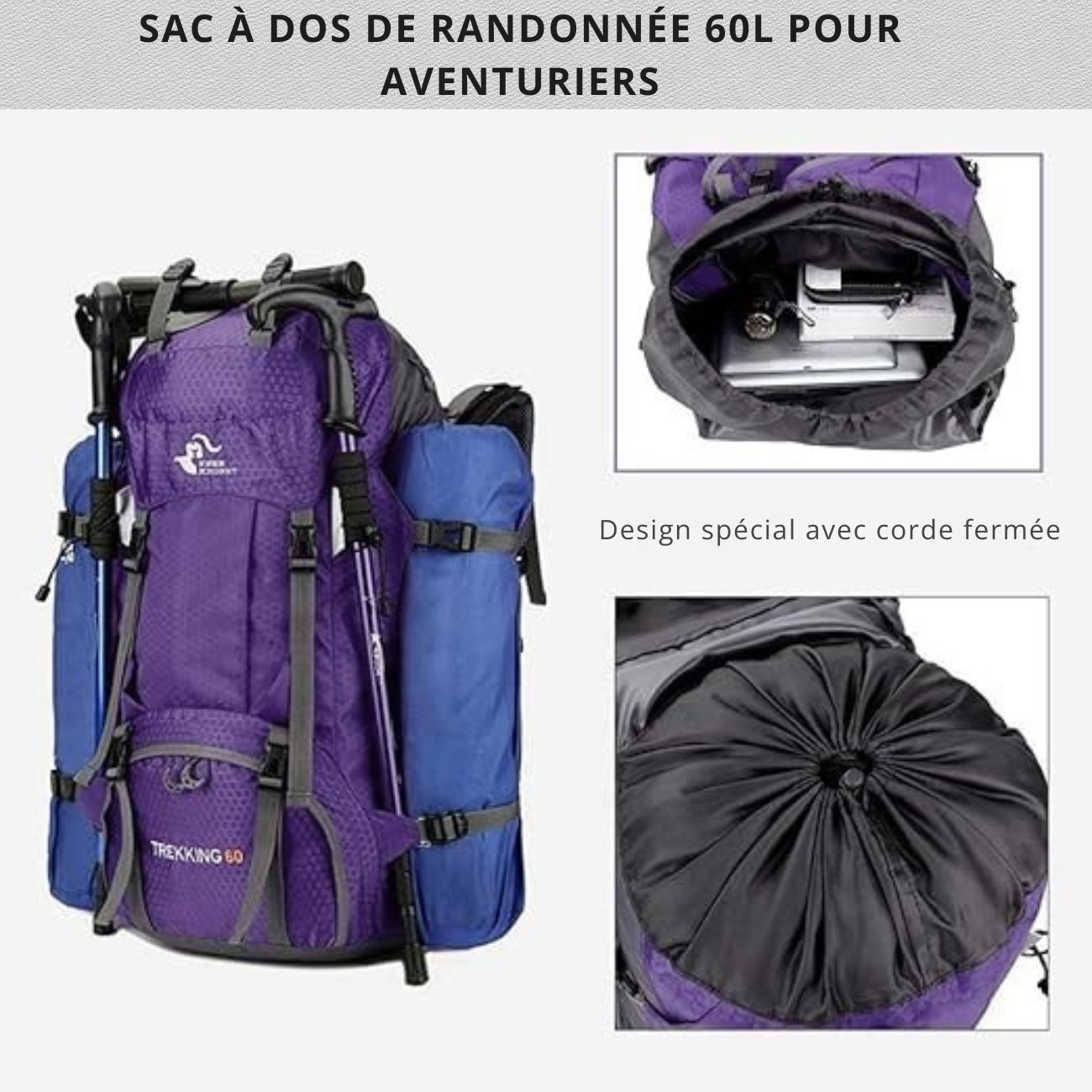 Sac à Dos de Montagne Imperméable 60L | Trekking Randonnée & Montagne